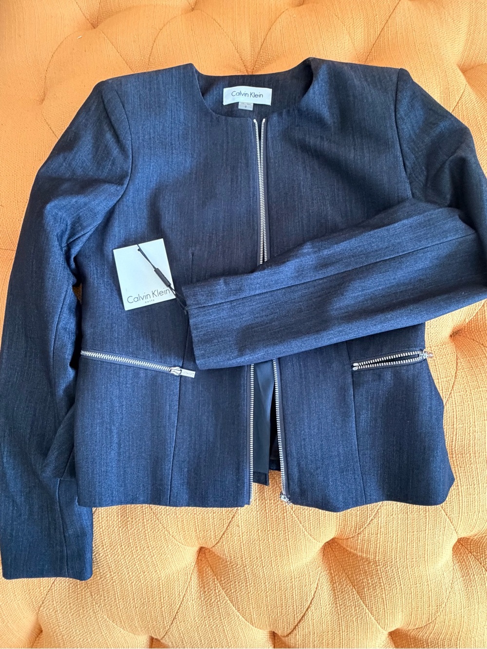 Calvin Klein Dark Blue Zip-Front Blazer